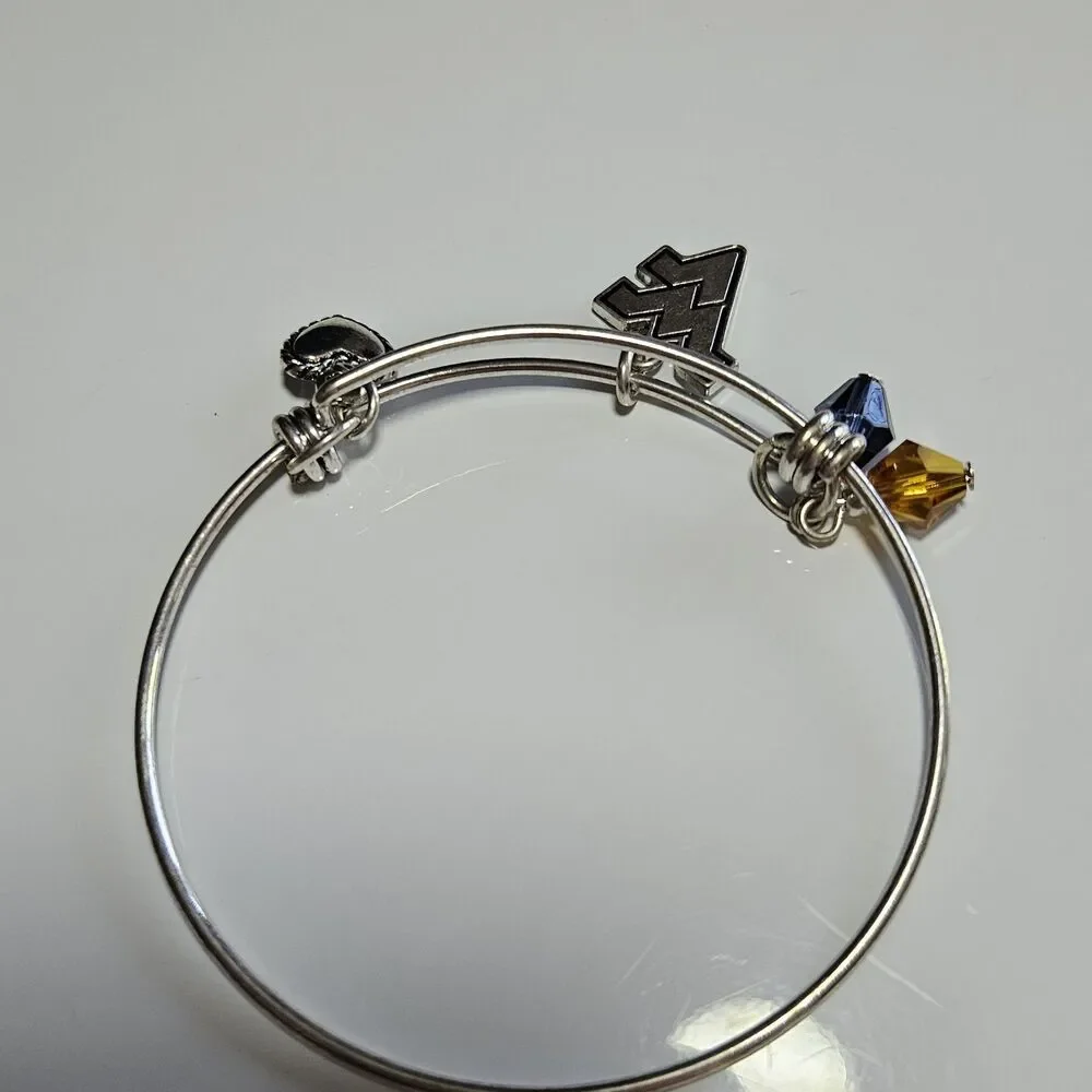 West Virginia Mountaineers Silver Tone Slide Heart Bead Charm Bracelet 7.5